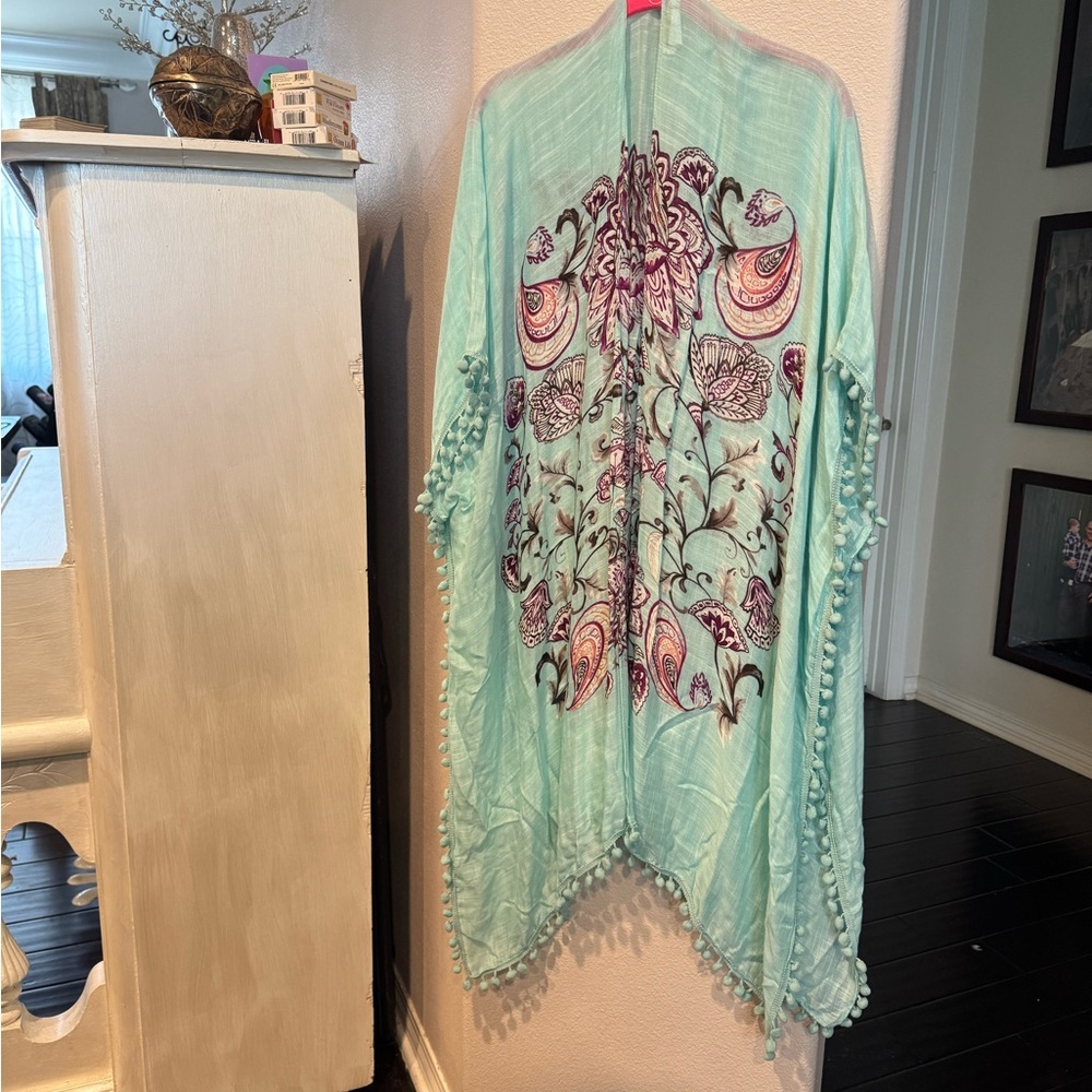 Shiraleah aqua Blue and Purple kimono duster open cover up